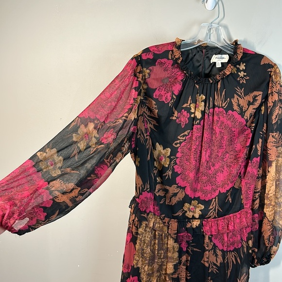 Anthropologie Porridge Black Puff Sleeve Open Back Floral Chiffon Dress Size 1X - Picture 9 of 16